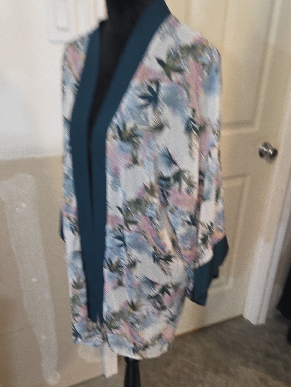 Xhilaration Teal Floral Tunic Top Kimono Swim Cover Up Long Sleeve XL/XXL - Picture 5 of 11